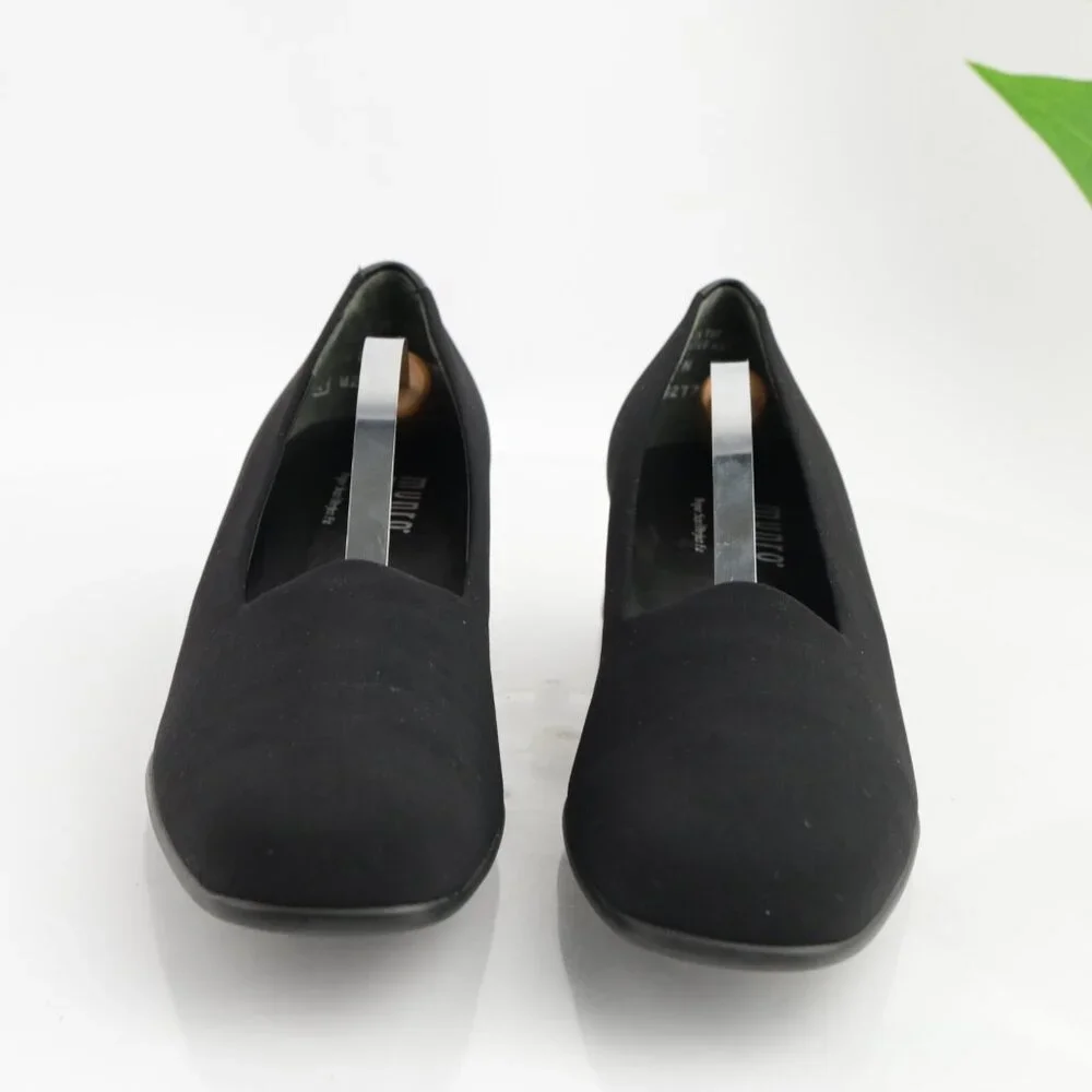 Munro Womens Jazz Loafer Pump Size 10 NARROW Black Satin Block Heel Slip On Shoe